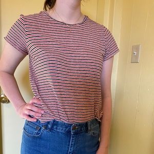 Red and Black Striped Cropped T-shirt